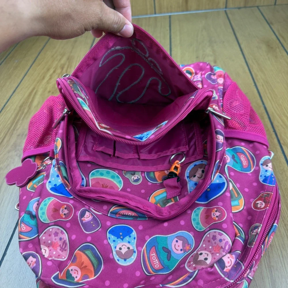 Totto Kids Pink Matryoshka Nesting Doll Print Backpack School Bag Travel
